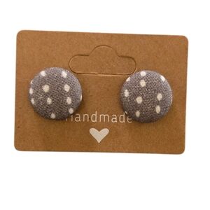Gray Polka Dot Button Earrings